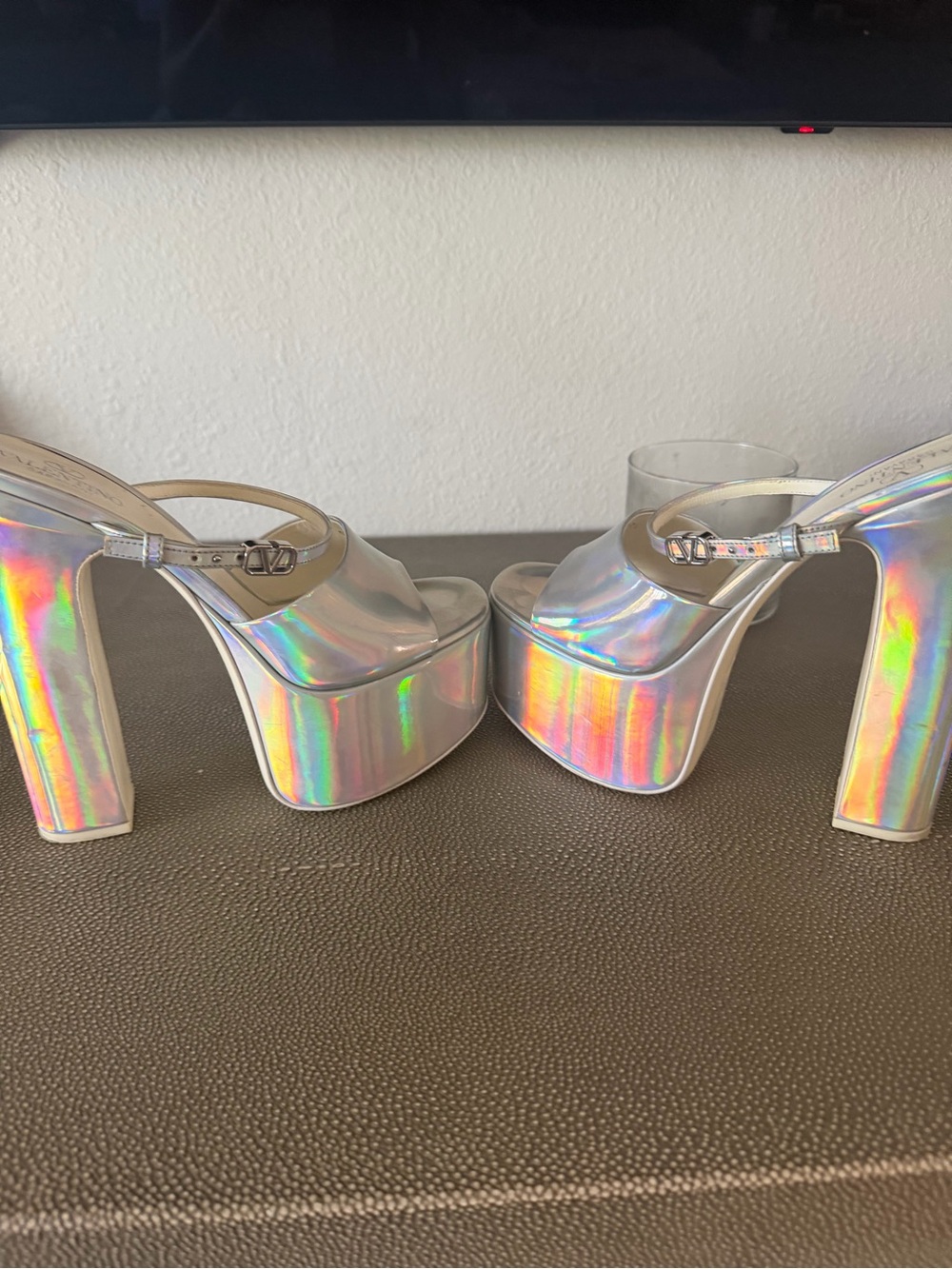 Holographic Platform High Heel Sandals - Silver